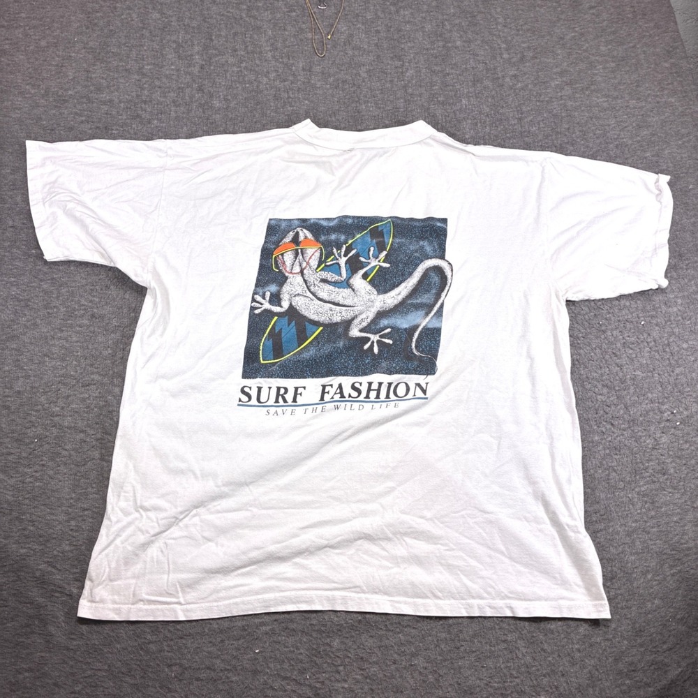 Vintage Vallarta Surf Fashion Shirt Men XXL 2XL White Lizard Mazatlan Mexico Y2K